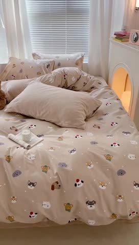 91家纺网 家纺一手货源 找家纺 昔可 2023新款亲肤柔软棉加绒四件套 可爱萌宠