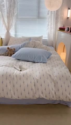 91家纺网 家纺一手货源 找家纺 昔可 2023新款亲肤柔软棉加绒四件套 韩系蓝玫瑰