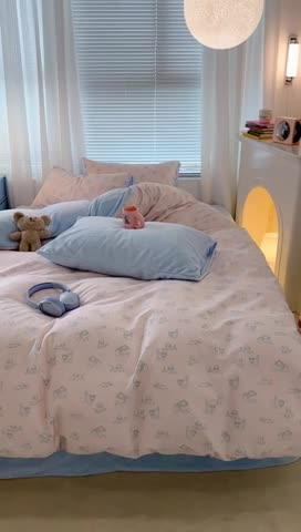 91家纺网 家纺一手货源 找家纺 昔可 2023新款亲肤柔软棉加绒四件套 粉色素描猫