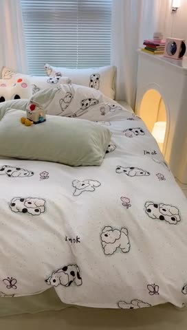 91家纺网 家纺一手货源 找家纺 昔可 2023新款亲肤柔软棉加绒四件套 斑点饼干狗