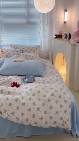 91家纺网 家纺一手货源 找家纺 昔可 2023新款亲肤柔软棉加绒四件套 爱心玩偶兔