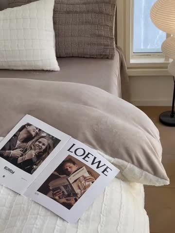 91家纺网 家纺一手货源 找家纺 安哆啦加厚9斤獭兔毛绒兔兔绒剪花牛奶绒四件套纯色双拼系列 奶白咖