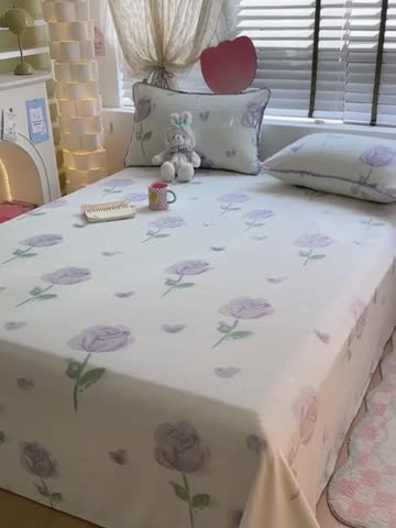 91家纺网 家纺一手货源 找家纺 安哆啦 2024新款高克重小清新牛奶绒单床单 紫色郁金香