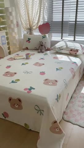 91家纺网 家纺一手货源 找家纺 安哆啦 2024新款高克重小清新牛奶绒单床单 小熊宝