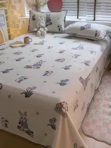 91家纺网 家纺一手货源 找家纺 安哆啦 2024新款高克重小清新牛奶绒单床单 兔八哥