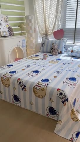 91家纺网 家纺一手货源 找家纺 安哆啦 2024新款高克重小清新牛奶绒单床单 太空人