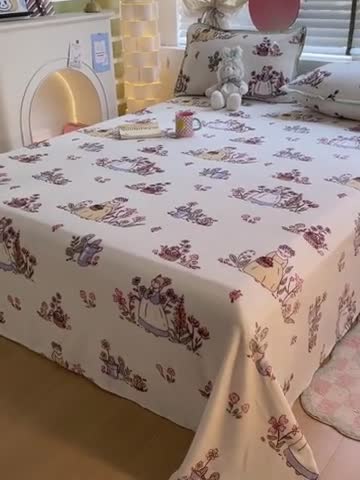 91家纺网 家纺一手货源 找家纺 安哆啦 2024新款高克重小清新牛奶绒单床单 狐狸小姐的花园