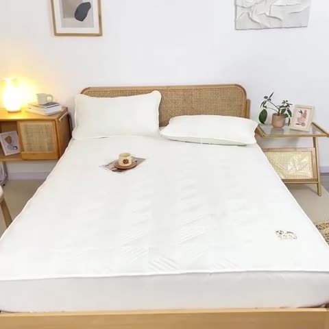 91家纺网 家纺一手货源 找家纺 X猫先生2024新款A类原棉本色大豆纤维夹棉床垫三件套 简爱-典雅白