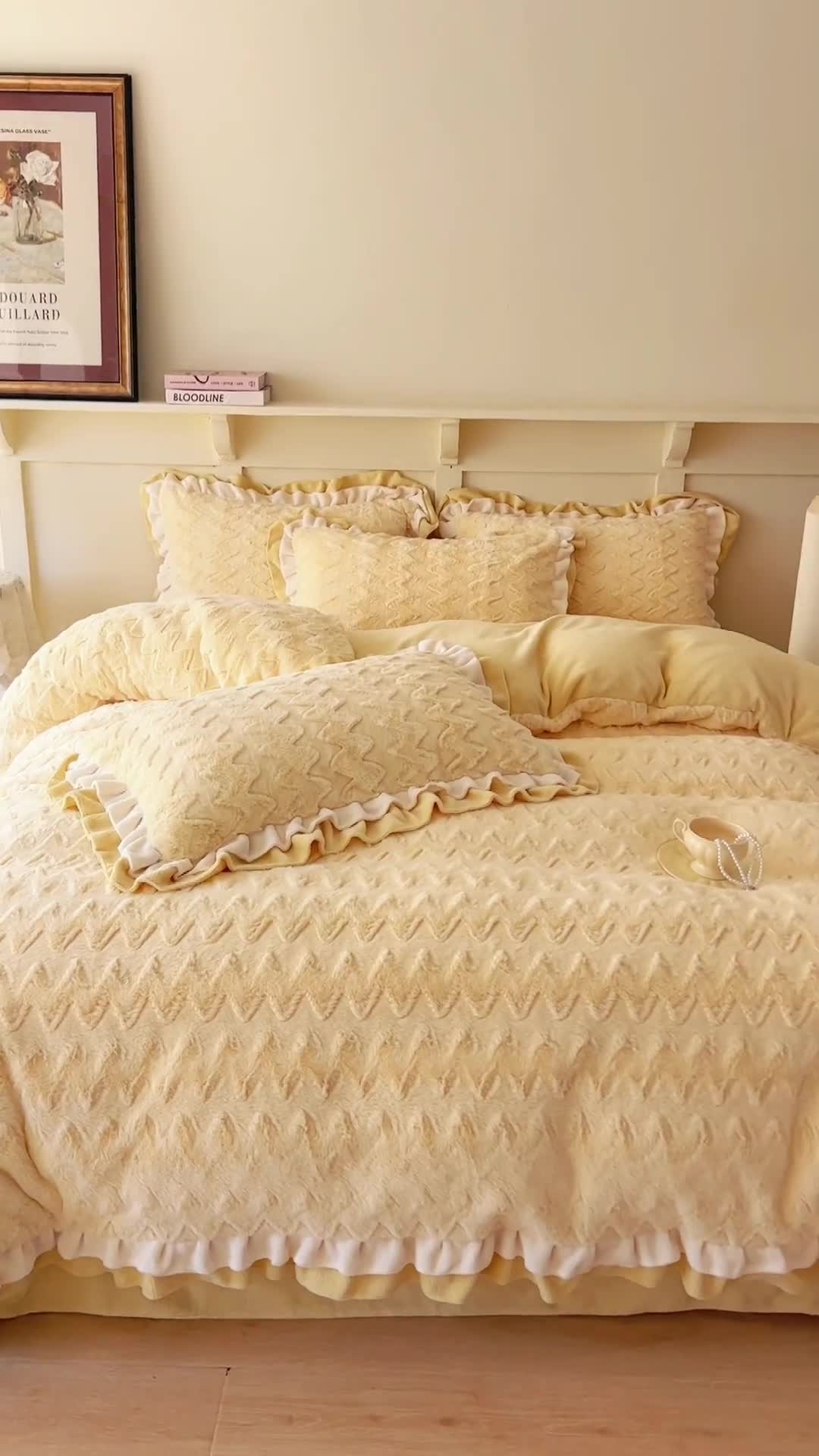 91家纺网 家纺一手货源 找家纺 （总）网红馆 2025新款A版兔毛绒B版素色牛奶绒四件套-织梦