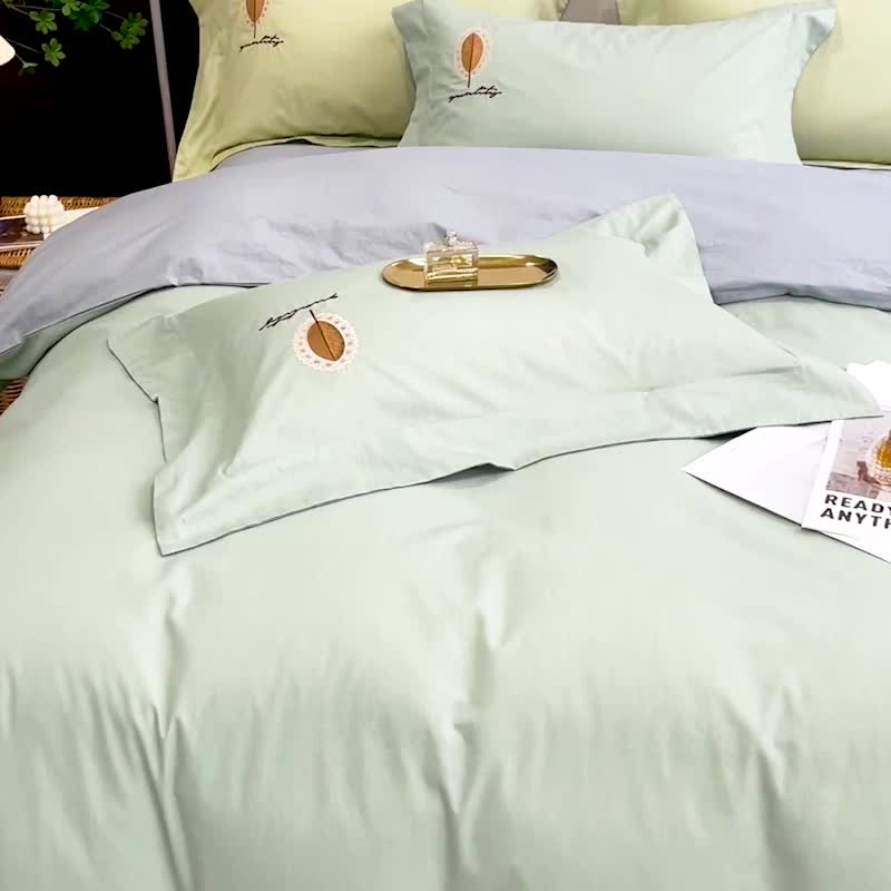 91家纺网 家纺一手货源 找家纺 由丽 2025新款全棉全工艺柔棉肌理纹绣花四件套-尤加利 尤加利-浅清