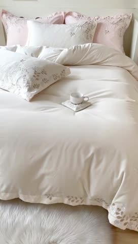 91家纺网 家纺一手货源 找家纺 布可 2025秋冬新款云朵棉轻奢精密刺绣四件套-月影 月影-奶昔白