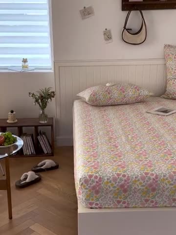 91家纺网 家纺一手货源 找家纺 洋铭区 2023新款全棉单品床笠蜜恋粉花