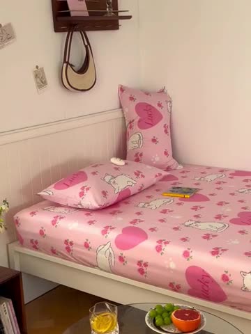 91家纺网 家纺一手货源 找家纺 洋铭区 2023新款全棉单品床笠桃心猫