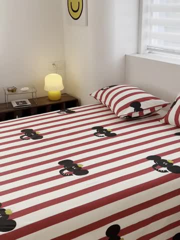 91家纺网 家纺一手货源 找家纺 洋铭区 2023新款全棉单品床单红条小象