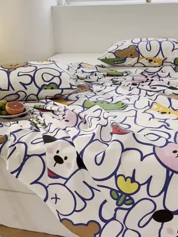 91家纺网 家纺一手货源 找家纺 洋铭区 2023新款全棉单品床单萌萌小动物