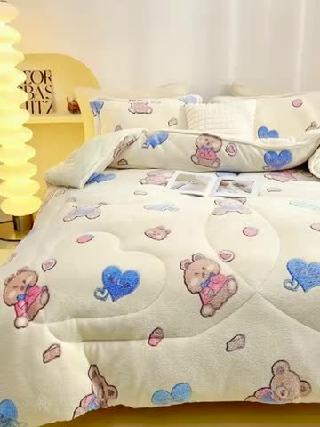 91家纺网 家纺一手货源 找家纺 永耀家纺 2024新款加厚雪花绒被子被芯 泰迪熊