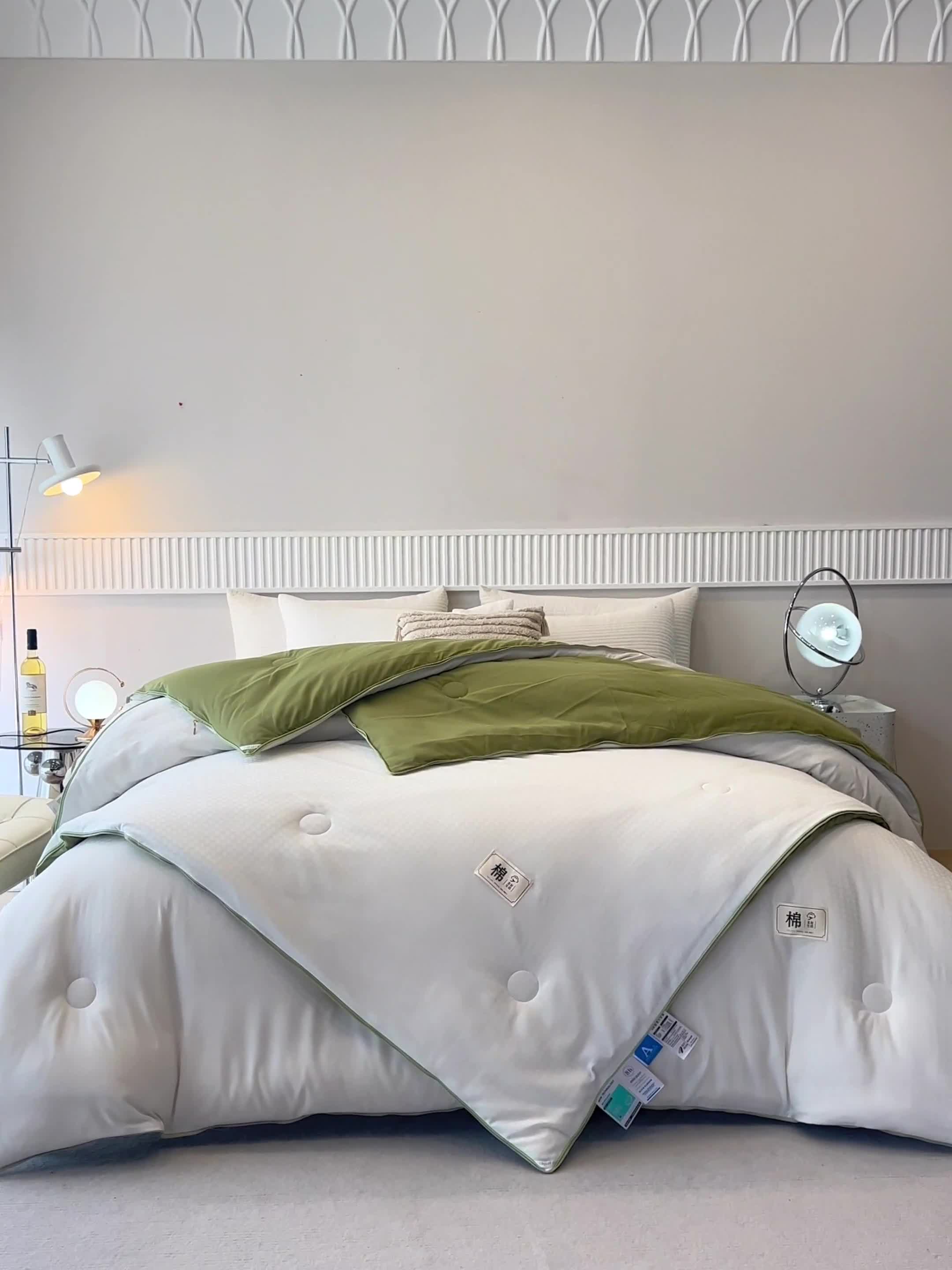 91家纺网 家纺一手货源 找家纺 2025新款原棉双拼提花大豆被二合一拉链款子母被春秋冬被子夏被学生宿舍被褥 子母被本白+抹茶绿