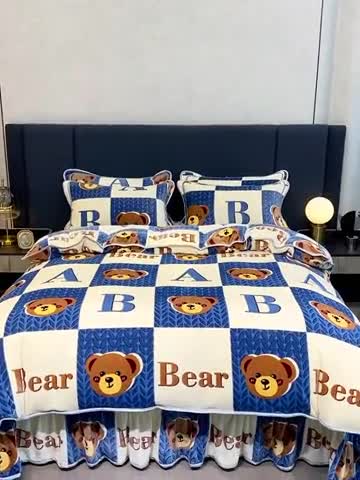 91家纺网 家纺一手货源 找家纺 2024直播印花8.5斤牛奶绒金貂水晶法莱珊瑚绒四件套床裙款 Ab熊