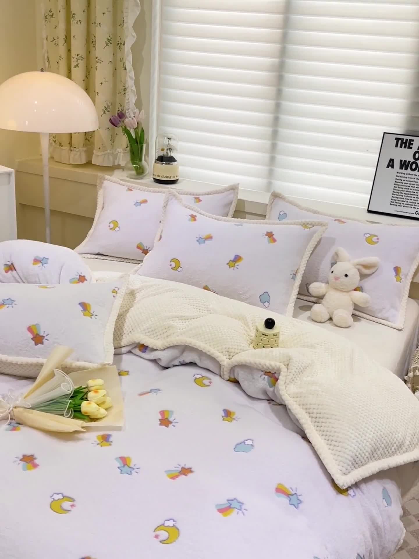 91家纺网 家纺一手货源 找家纺 总锦威郎 2023新款云朵绒保暖牛奶绒毛毯绒单被套加绒加厚法莱绒四件套