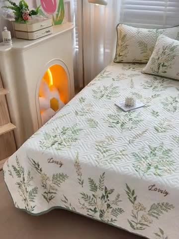 91家纺网 家纺一手货源 找家纺 羽爱 2024新款棉加绒床盖套件 花叶漫舞
