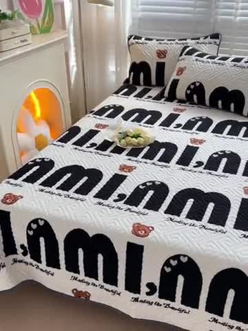 91家纺网 家纺一手货源 找家纺 羽爱 2024新款棉加绒床盖套件 迷你熊-黑