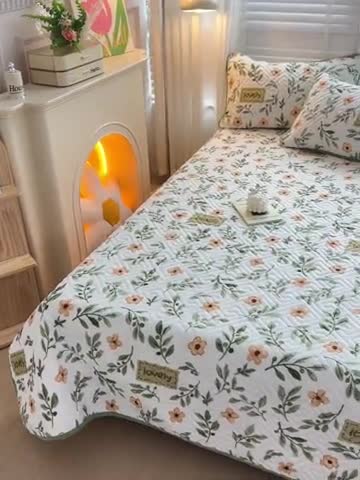 91家纺网 家纺一手货源 找家纺 羽爱 2024新款棉加绒床盖套件 青柠薄荷