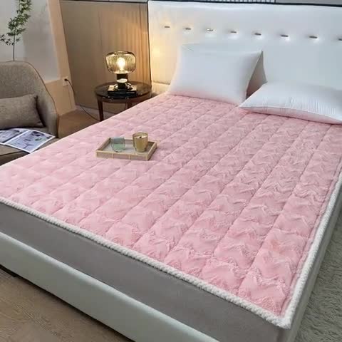 91家纺网 家纺一手货源 找家纺 凌云家纺 2025新款A类兔兔绒学生宿舍床褥家用床盖床垫可机洗-大床图 兔兔绒-粉玉色