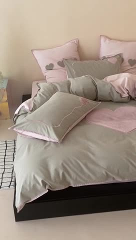 91家纺网 家纺一手货源 找家纺 星野 2023秋冬新款全棉加厚磨毛贴布绣四件套-可心 可心—青绿