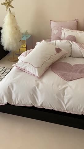 91家纺网 家纺一手货源 找家纺 星野 2023秋冬新款全棉加厚磨毛贴布绣四件套-可心 可心—奶白