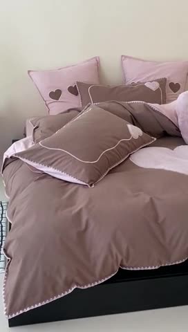 91家纺网 家纺一手货源 找家纺 星野 2023秋冬新款全棉加厚磨毛贴布绣四件套-可心 可心—拿铁咖