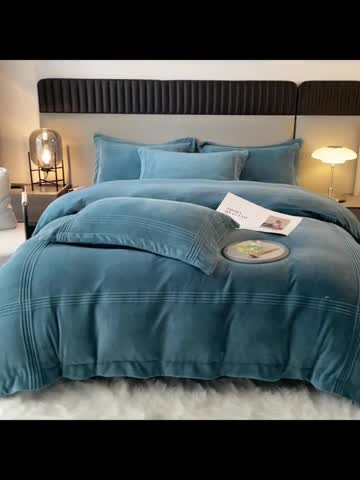 91家纺网 家纺一手货源 找家纺 米瑞娜 2024新款轻奢风埋绳款高克重牛奶绒四件套 美娜德-孔雀兰