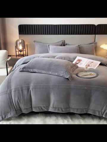 91家纺网 家纺一手货源 找家纺 米瑞娜 2024新款轻奢风埋绳款高克重牛奶绒四件套 美娜德-雅士灰