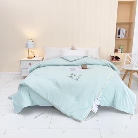 91家纺网 家纺一手货源 找家纺 爱宝被业 2025新款针织棉华夫格被-子母被 绿色