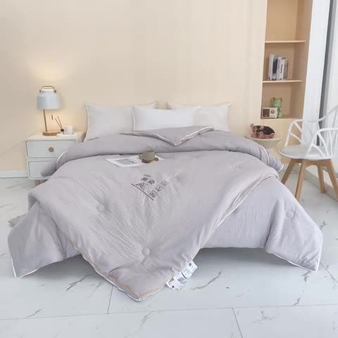 91家纺网 家纺一手货源 找家纺 爱宝被业 2025新款针织棉华夫格被-子母被 浅灰