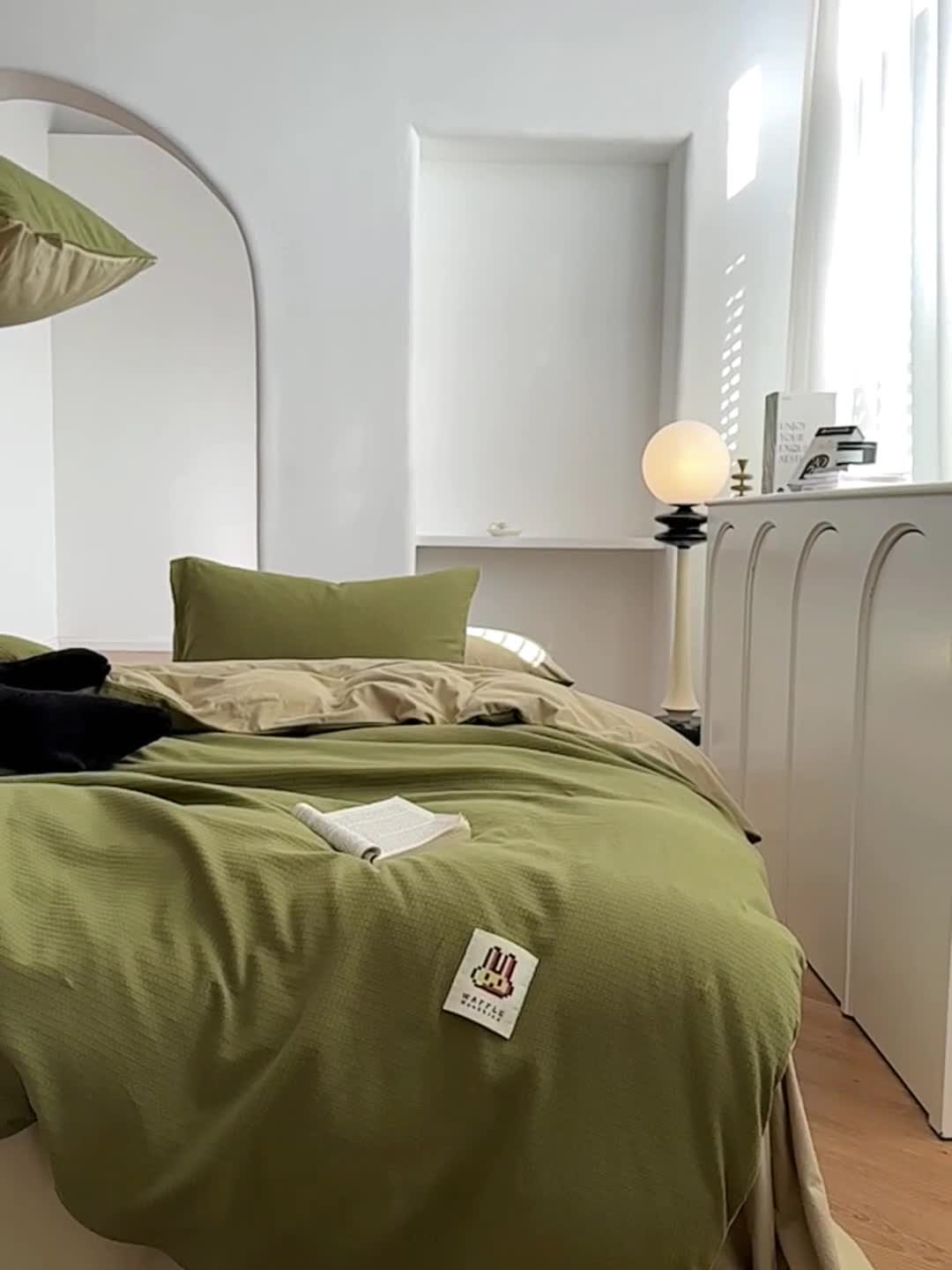 91家纺网 家纺一手货源 找家纺 (总) 安莱生活 2023年新品华夫格双面提花针织四件套