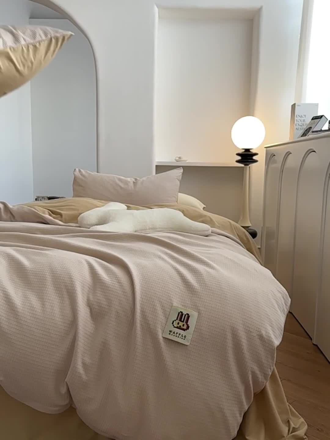 91家纺网 家纺一手货源 找家纺 安莱生活 2023年新品华夫格双面提花针织四件套 华夫格针织-茶杏