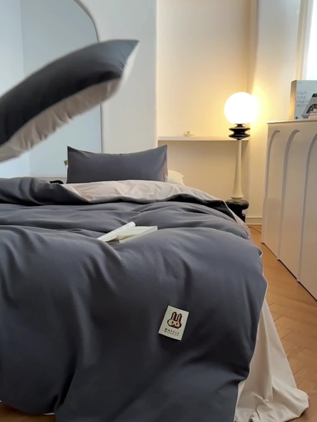 91家纺网 家纺一手货源 找家纺 安莱生活 2023年新品华夫格双面提花针织四件套 华夫格针织-印月