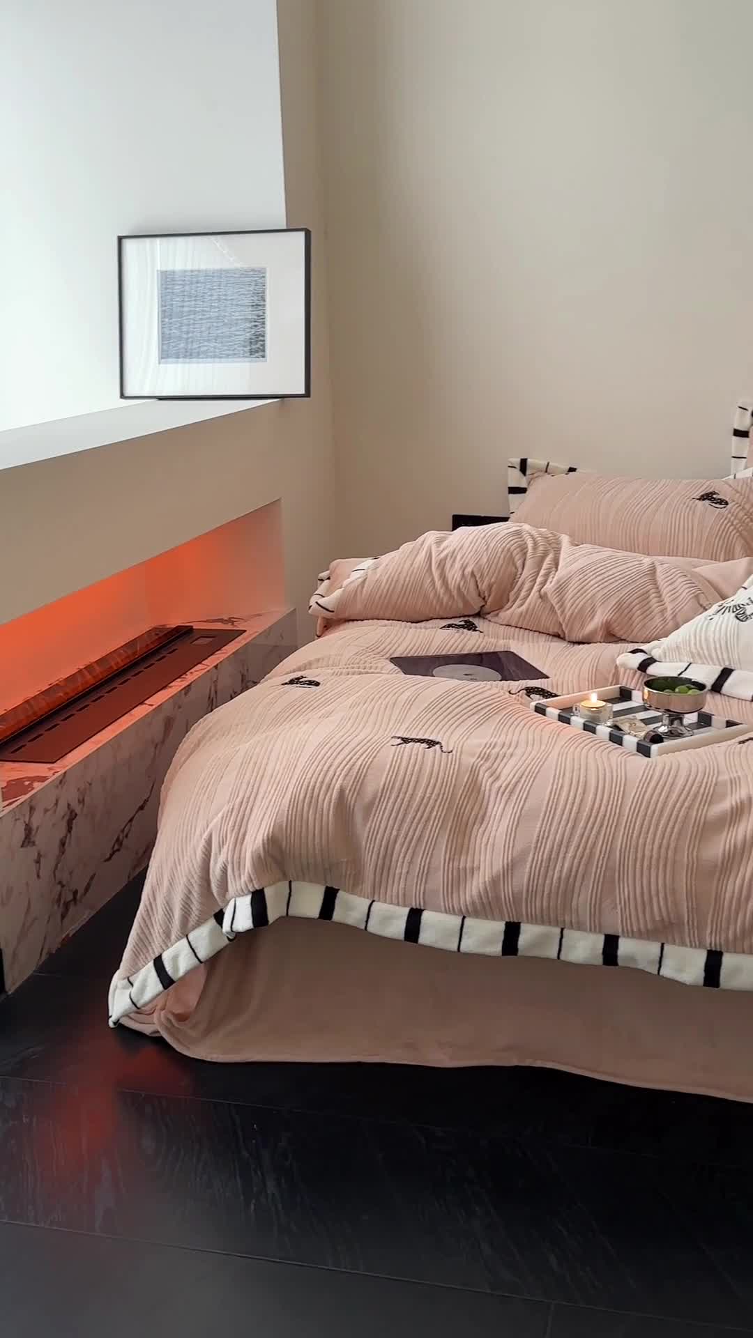 91家纺网 家纺一手货源 找家纺 安莱生活 2023年新品专版撞色宽边刺绣牛奶绒230克四件套-野柔系列 野柔猎豹