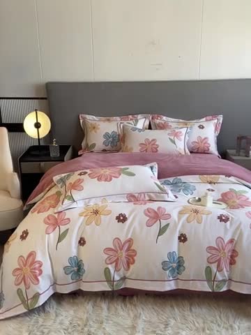 91家纺网 家纺一手货源 找家纺 大宽边A纯棉B牛奶绒四件套133*72全棉加绒法兰宝宝兔绒水晶 安妮