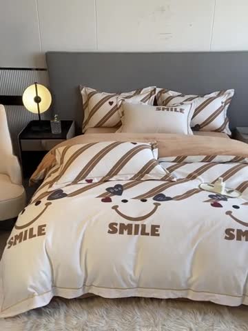 91家纺网 家纺一手货源 找家纺 大宽边A纯棉B牛奶绒四件套133*72全棉加绒法兰宝宝兔绒水晶 宠爱