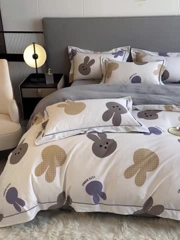 91家纺网 家纺一手货源 找家纺 大宽边A纯棉B牛奶绒四件套133*72全棉加绒法兰宝宝兔绒水晶 兔宝