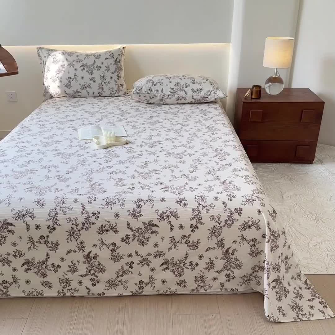 91家纺网 家纺一手货源 找家纺 火星时代 2023新款A类有氧提花小竺棉床单水洗棉粗布床单三件套 花语