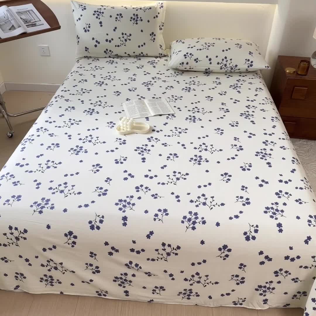 91家纺网 家纺一手货源 找家纺 火星时代 2023新款A类有氧提花小竺棉床单水洗棉粗布床单三件套 芬芳