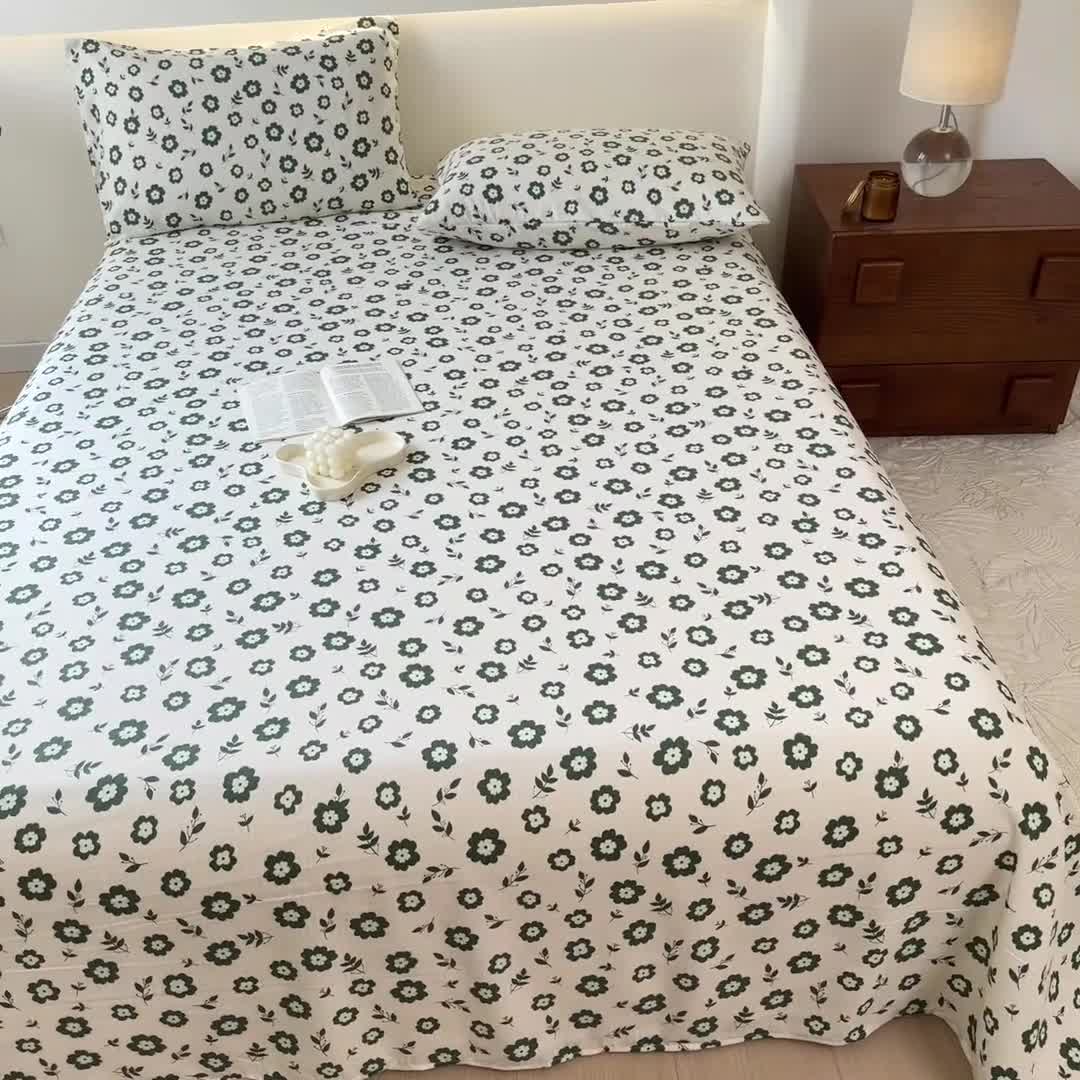 91家纺网 家纺一手货源 找家纺 火星时代 2023新款A类有氧提花小竺棉床单水洗棉粗布床单三件套 繁华