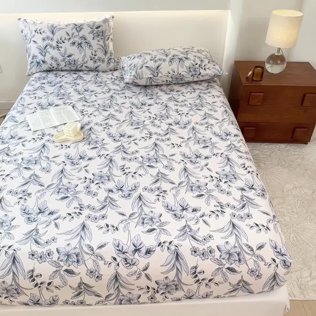 91家纺网 家纺一手货源 找家纺 火星时代 2023新款A类床笠罩棉小竺棉床笠保护套纯色床罩床垫罩床套 青花瓷