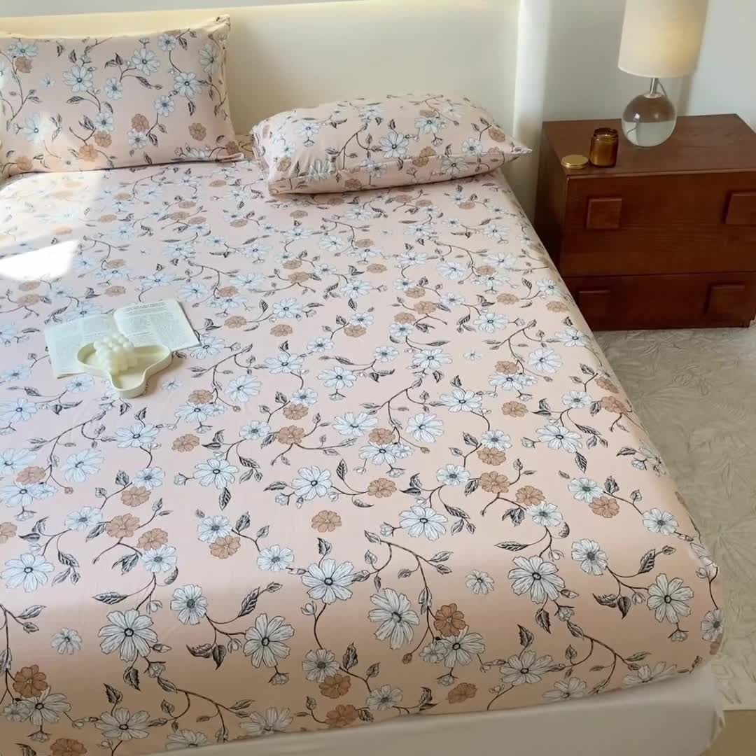 91家纺网 家纺一手货源 找家纺 火星时代 2023新款A类床笠罩棉小竺棉床笠保护套纯色床罩床垫罩床套 花语