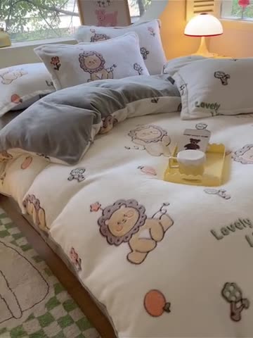 91家纺网 家纺一手货源 找家纺 慕尚 2025新款5D雪花绒单品系列-单被套 幸运狮