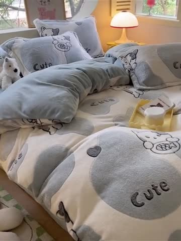 91家纺网 家纺一手货源 找家纺 慕尚 2025新款5D雪花绒单品系列-单被套 可爱猫咪