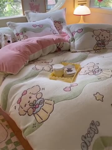 91家纺网 家纺一手货源 找家纺 慕尚 2025新款5D雪花绒单品系列-单被套 爱心狗