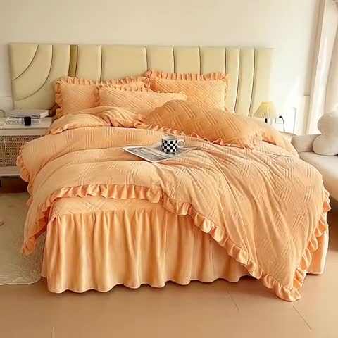 91家纺网 家纺一手货源 找家纺 十个点家纺 2024新款牛奶绒床裙四件套-欣雅 欣雅-香芋紫